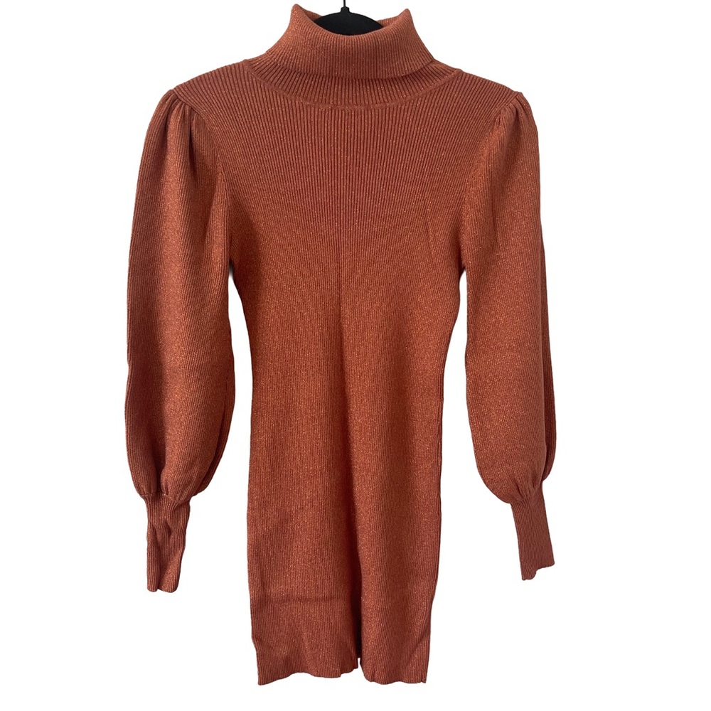 Love Tree Burnt Orange Turtleneck Sparkle Sweater Mini Dress